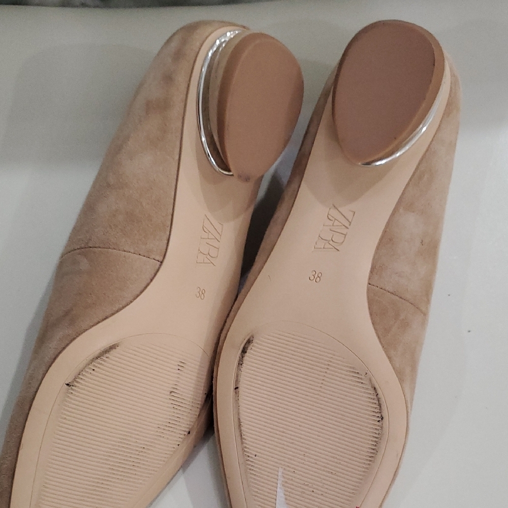 Zara Tan Flats Sleek Minimalist Design Sz 8 - Picture 11 of 14